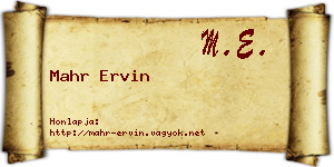 Mahr Ervin névjegykártya